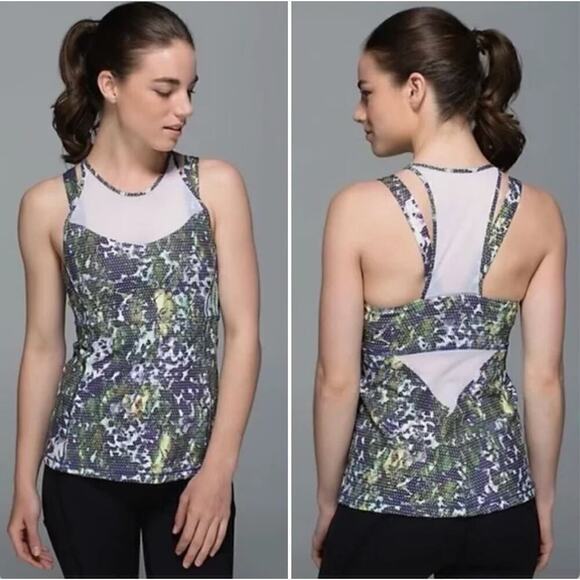 Lululemon‎ Running in The City Mesh Tank Top Pistachio Leaf Green Purple, Size 4 - Picture 1 of 12
